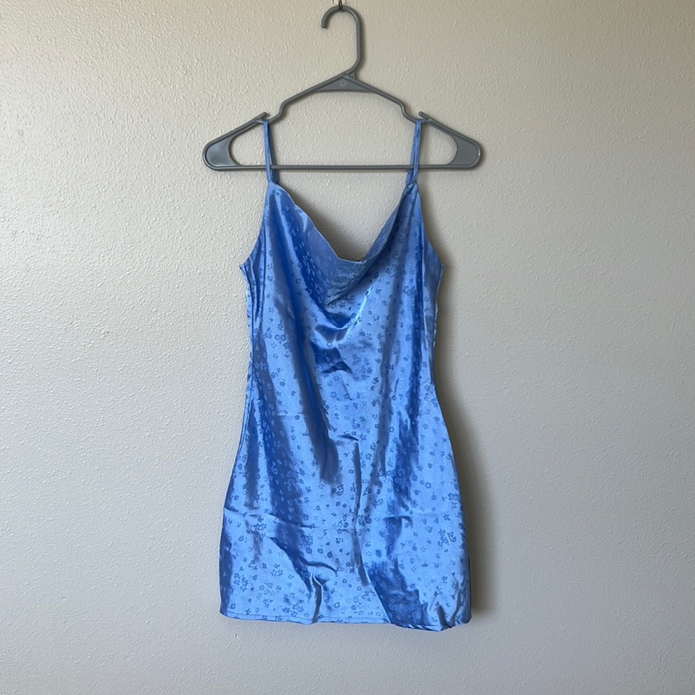Beautiful Blue/periwinkle satin dress with flower print